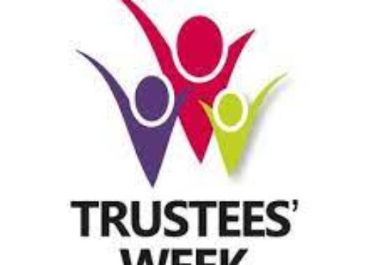 Trustees' Week logo with three symbols representing people with arms outstretched