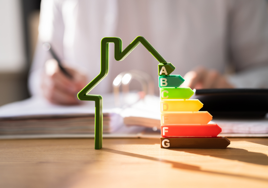 House outline with energy efficiency ratings